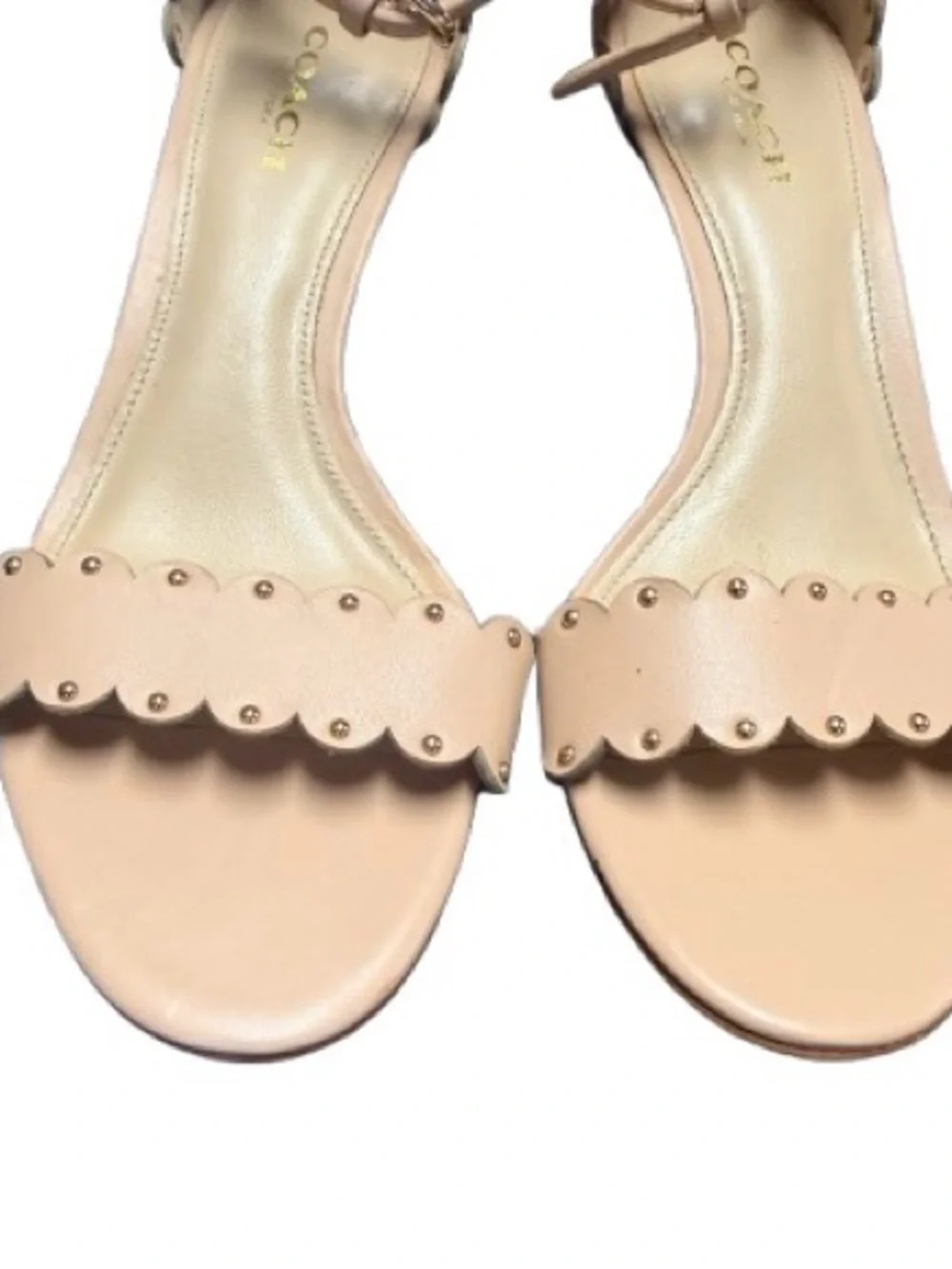 Coach Monica Pink Leather Scalloped Studded Ankle Strap Heels Women’s 6B